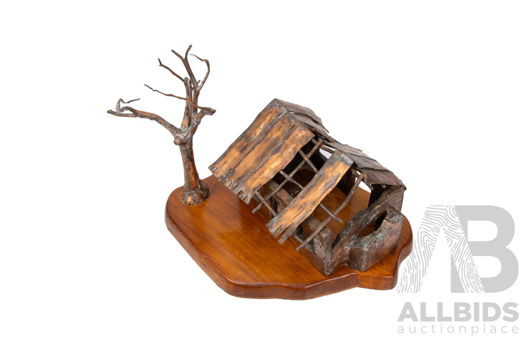 D.W Griffths Decorative Copper Sculpture on Wooden Base