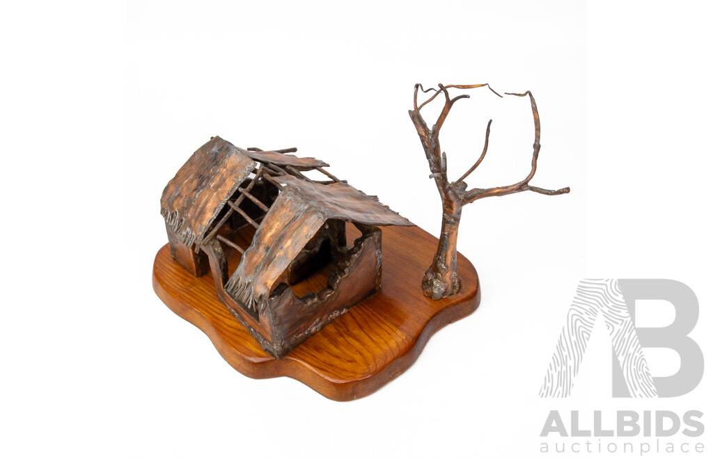 D.W Griffths Decorative Copper Sculpture on Wooden Base