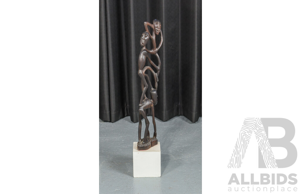 Carved African Figures Mounted on Timber Stand