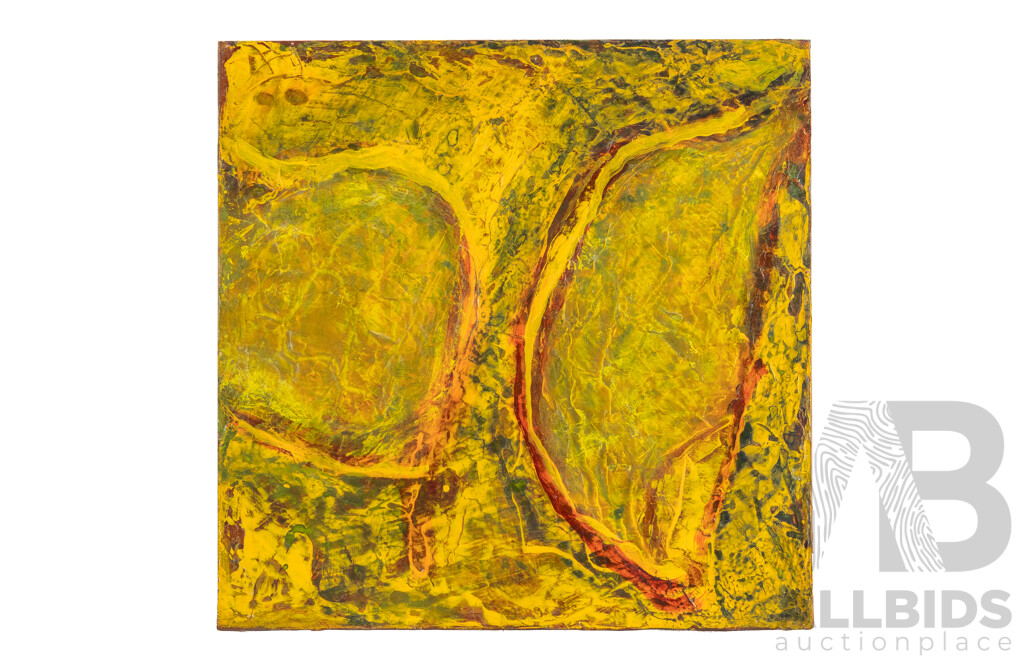 (Possibly) Howie Huda (20th Century), Solar Flare - Divided Energy, Original Abstract Mixed Media on Canvas, 30.5H x 30.5W cm