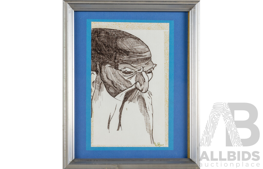 Nigel Brown (20th Century), Old Man, Original Ink Drawing, 28H x 23W cm (frame)