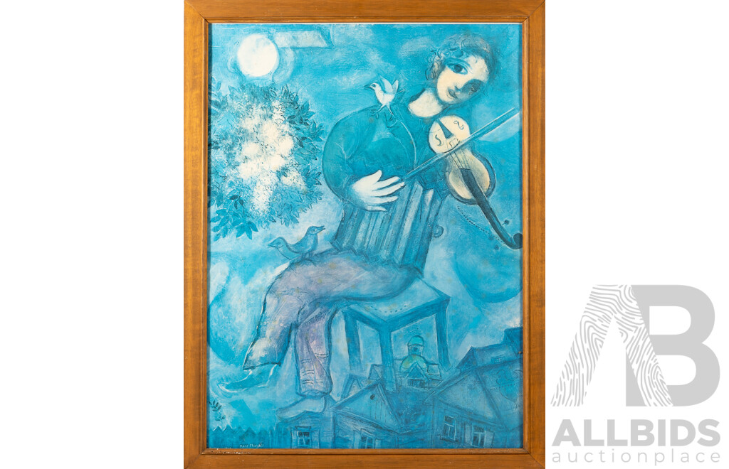 Mark Chagall, (20th Century, Russian-French,1887-1985), the Blue Violinist (Le Violoniste Bleu), Vintage Print of Original Painted by Chagall in 1947, 79 x 61 cm (frame)