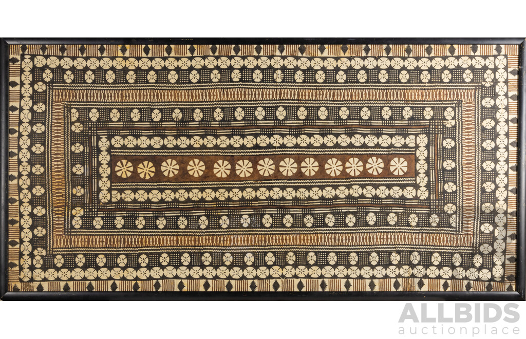 Artist Unknown (Fijian); Wonderful Vintage Large Tapa Cloth, Hand Painted Natural Pigments on Hand Made Mulberry Bark Cloth, 90 x 178 cm (frame)