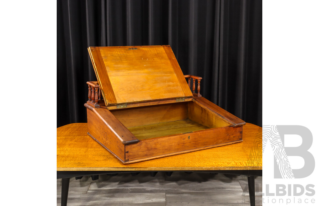 Nice Antique Pine Writing Slope with Gallery and Later Attachments