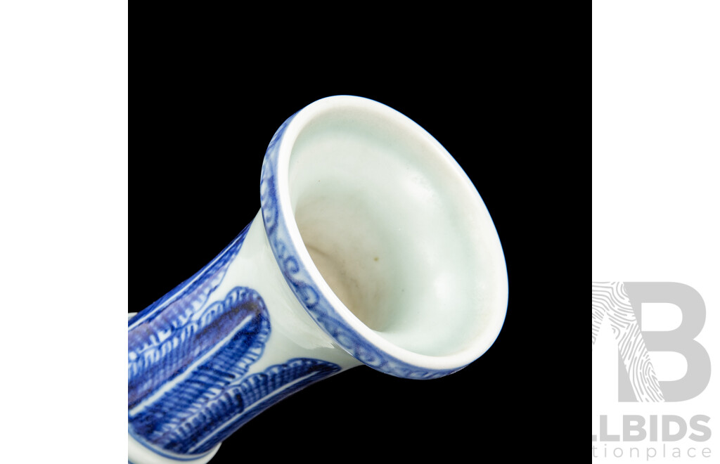 Pair of Gu Form Chinese Blue and White Glazed Porcelain Vases