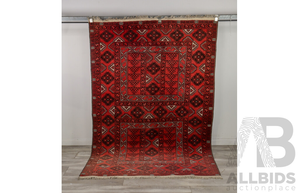 Handwoven Vintage Turkmen Wool Parda Bukhara Rug, 158 W x 245 L cm