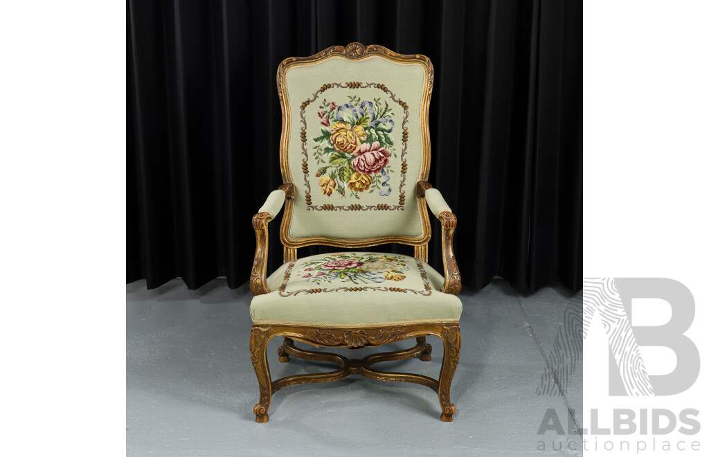 French Louis XV Style Carved Armchair