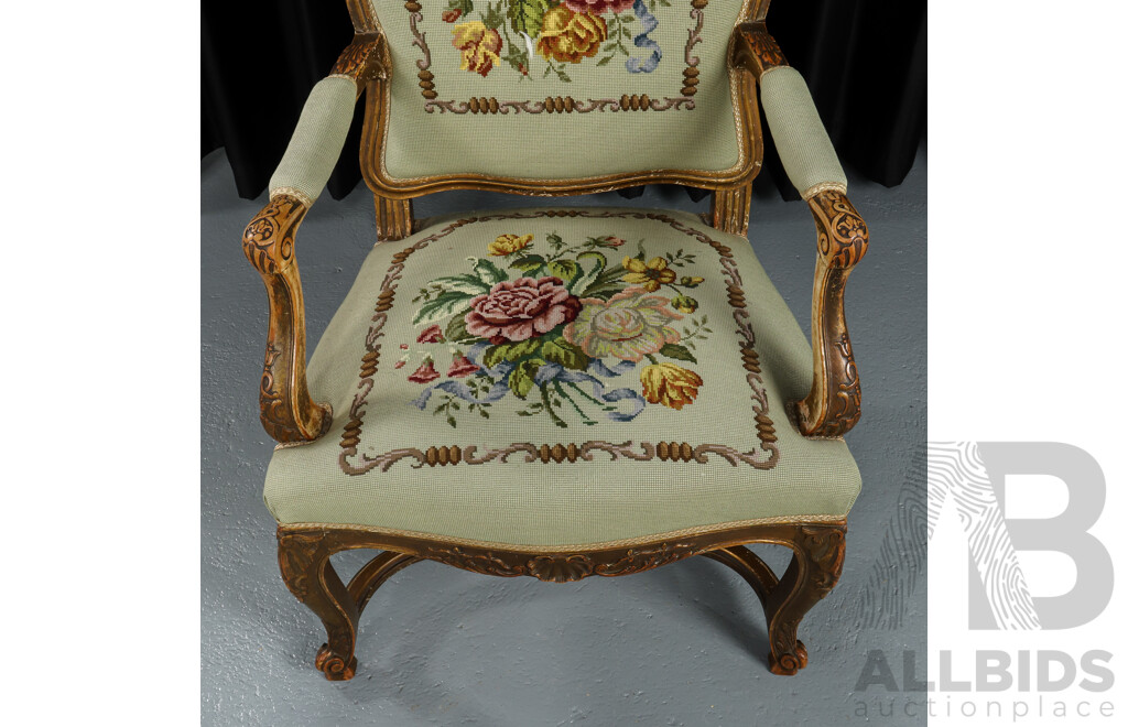 French Louis XV Style Carved Armchair