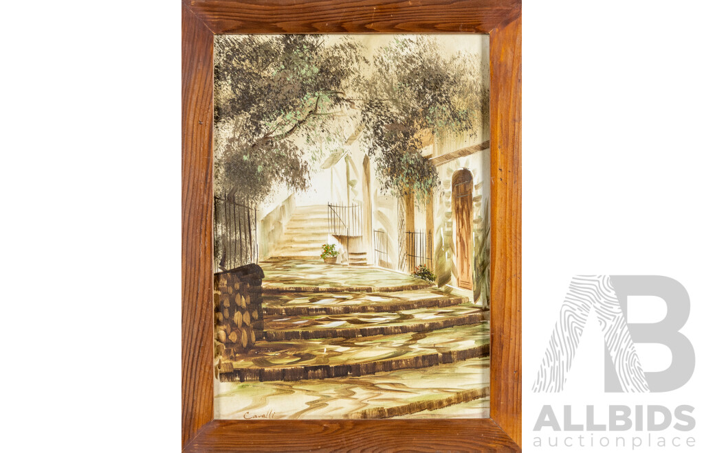 Canalli, (20th Century), Stone Steps, Original Vintage Oil on Masonite, 59H x 45W cm (frame)