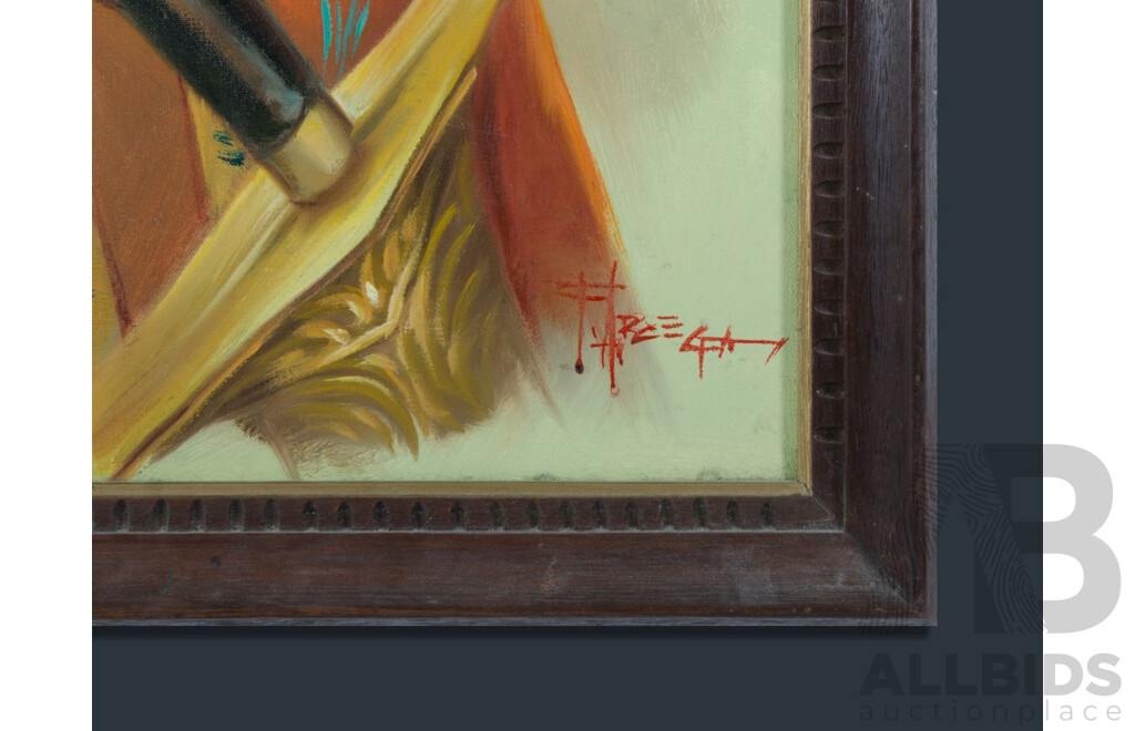 F. Arcega, (20th Century, Filipino), Young Filipino Man & Woman in Traditional Dress (1980), Pair of Original Vintage Oil on Canvas Cloths, 68 x 53 cm (frames) (2)