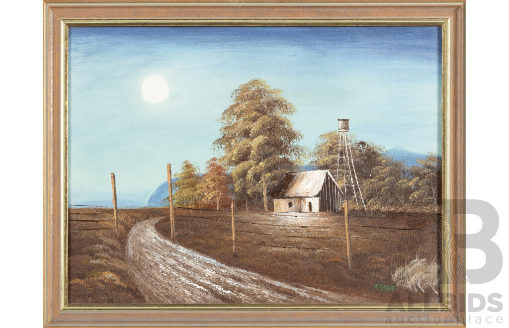Kings & Moira Green (20th Century), End of the Road & Quiet Cottage, Pair of Vintage Landscapes - Oil on Board & Oil on Canvas Board, 35H x 45W cm (largest frame) (2)