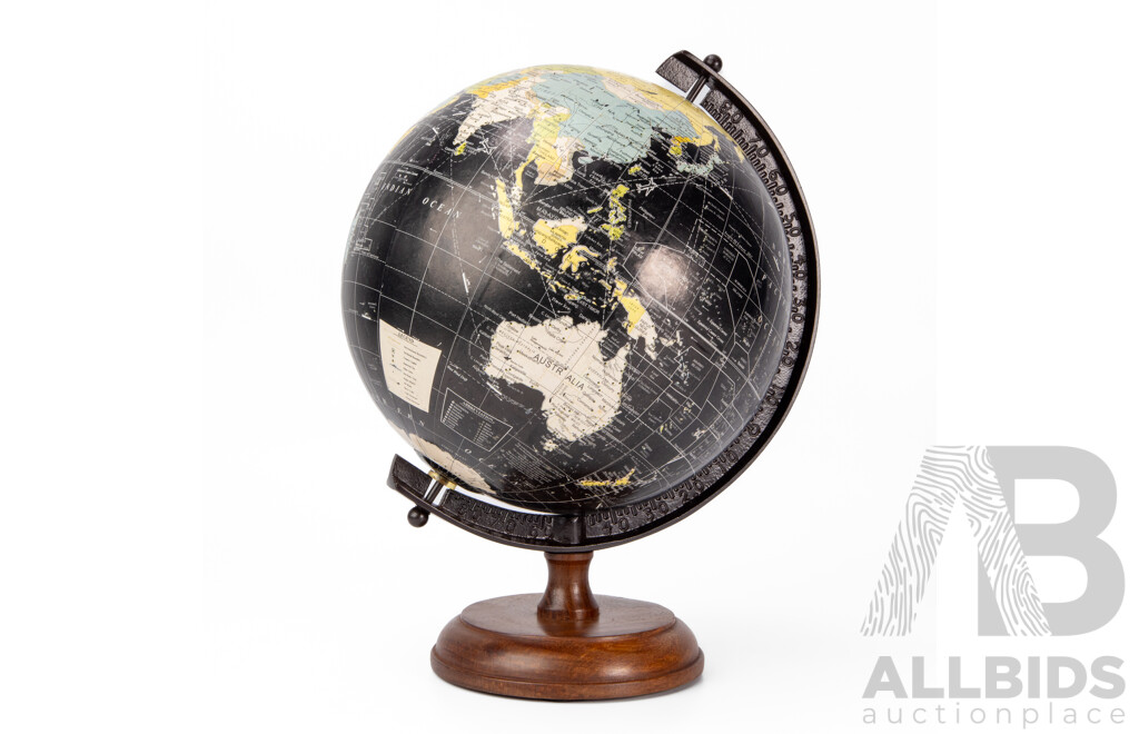 Vintage Antique-Style Black World Globe, 28H Cm (approx)