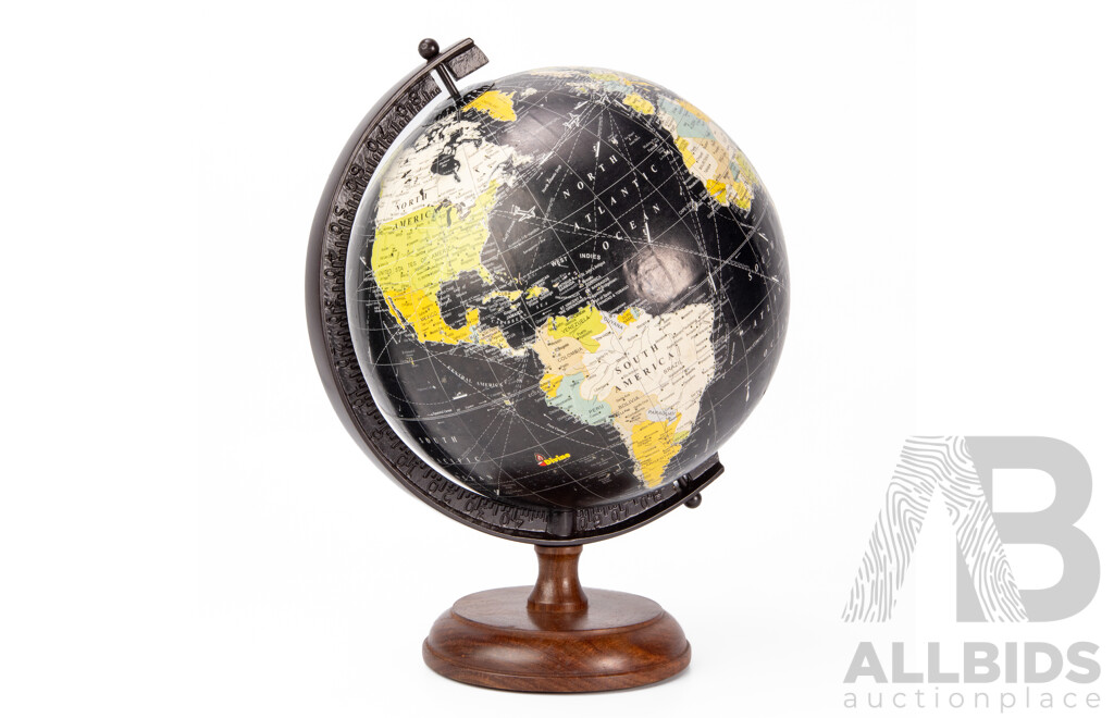 Vintage Antique-Style Black World Globe, 28H Cm (approx)