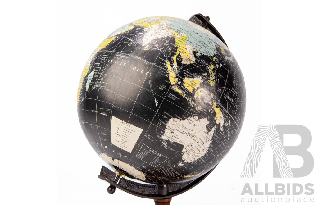 Vintage Antique-Style Black World Globe, 28H Cm (approx)