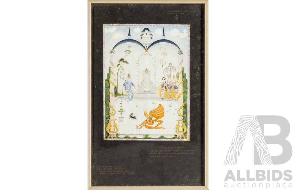 Kay Nielsen (19/20th Centuries, Danish, 1886-1957), Rumpelstiltskin & Catskin, Antique Colour Lithograph Reproductions After Originals for Book (^c1925), 33H x 21W cm (frames) (2)