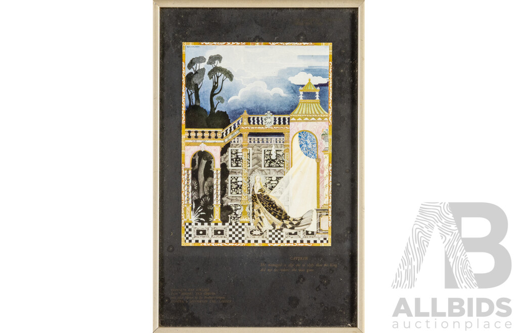 Kay Nielsen (19/20th Centuries, Danish, 1886-1957), Rumpelstiltskin & Catskin, Antique Colour Lithograph Reproductions After Originals for Book (^c1925), 33H x 21W cm (frames) (2)