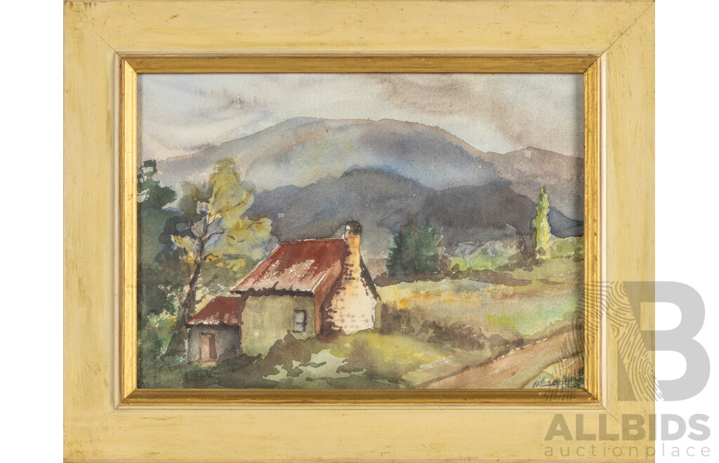 H(arold) Lane (20th Century, Australian, 1925-2012), Miner's Hut Wandilagong (sic), Victoria, (^c1960s), Original Vintage Watercolour, 36H X 46W Cm (frame)