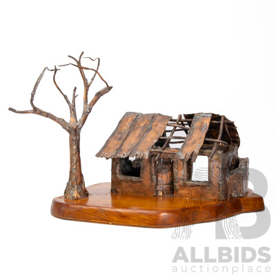 D.W Griffths Decorative Copper Sculpture on Wooden Base