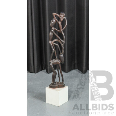 Carved African Figures Mounted on Timber Stand