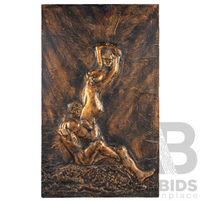 Artist Unknown, (20th Century), The Tryst, Wonderful Original Mid-Century Copper Relief, 92 x 56 cm (frame)
