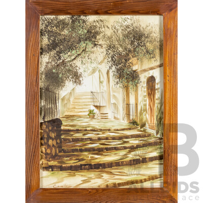 Canalli, (20th Century), Stone Steps, Original Vintage Oil on Masonite, 59H x 45W cm (frame)