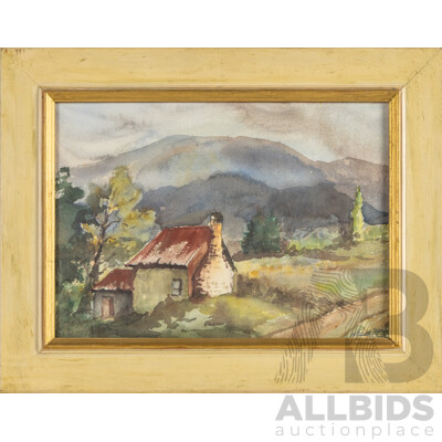 H(arold) Lane (20th Century, Australian, 1925-2012), Miner's Hut Wandilagong (sic), Victoria, (^c1960s), Original Vintage Watercolour, 36H X 46W Cm (frame)