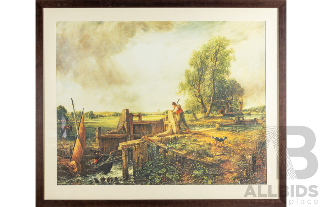 John Constable, (18/19th Centuries, British, 1776-1837), the Lock, Quality Modern Reproduction Print of Original Oil From 1824, 99 X 119 Cm (frame)