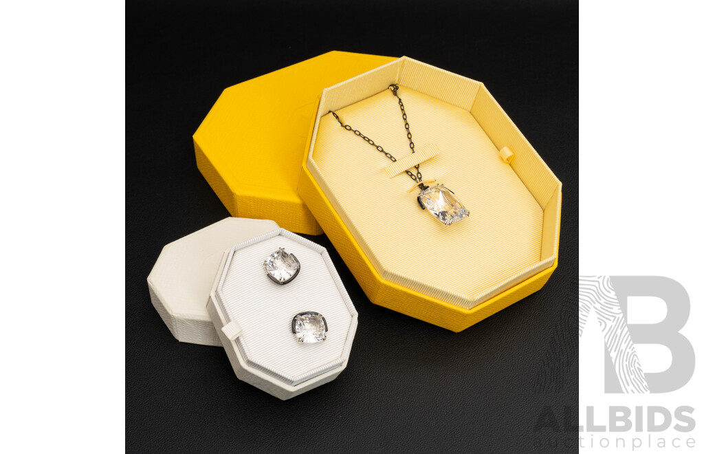 Swarovski Harmonia Floating Crystal Pendant Necklace with Hamonia Oversized Cushion-Cut Crystal Stud Earrings