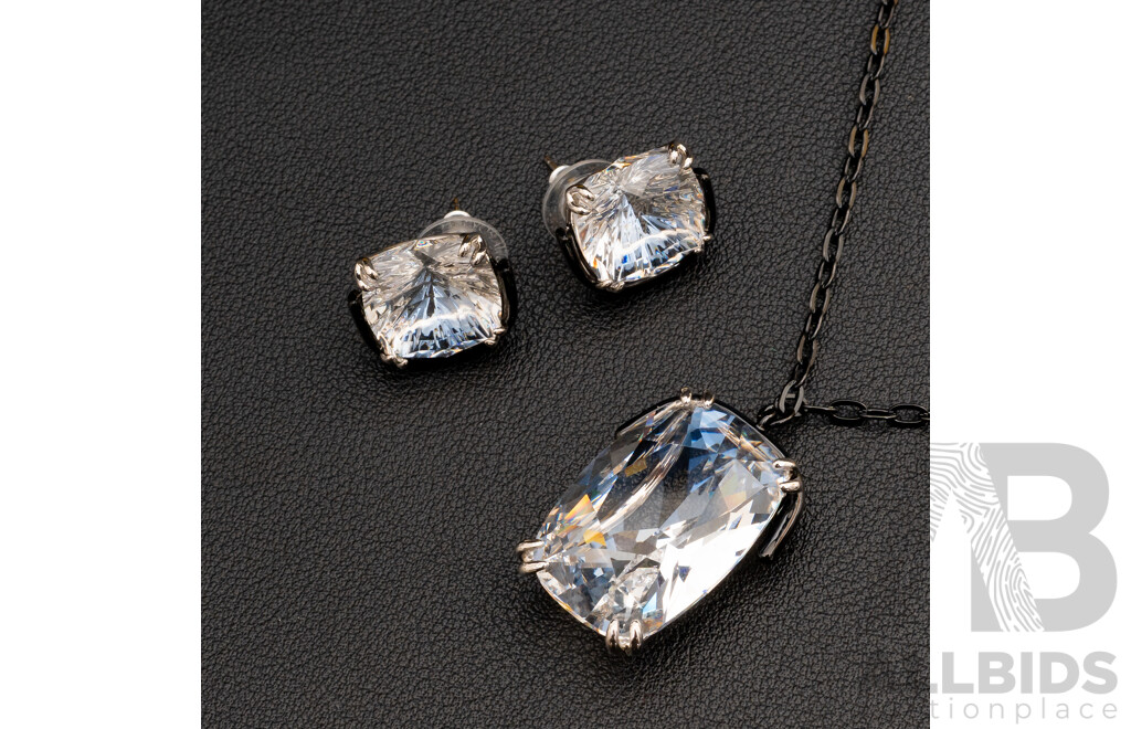 Swarovski Harmonia Floating Crystal Pendant Necklace with Hamonia Oversized Cushion-Cut Crystal Stud Earrings