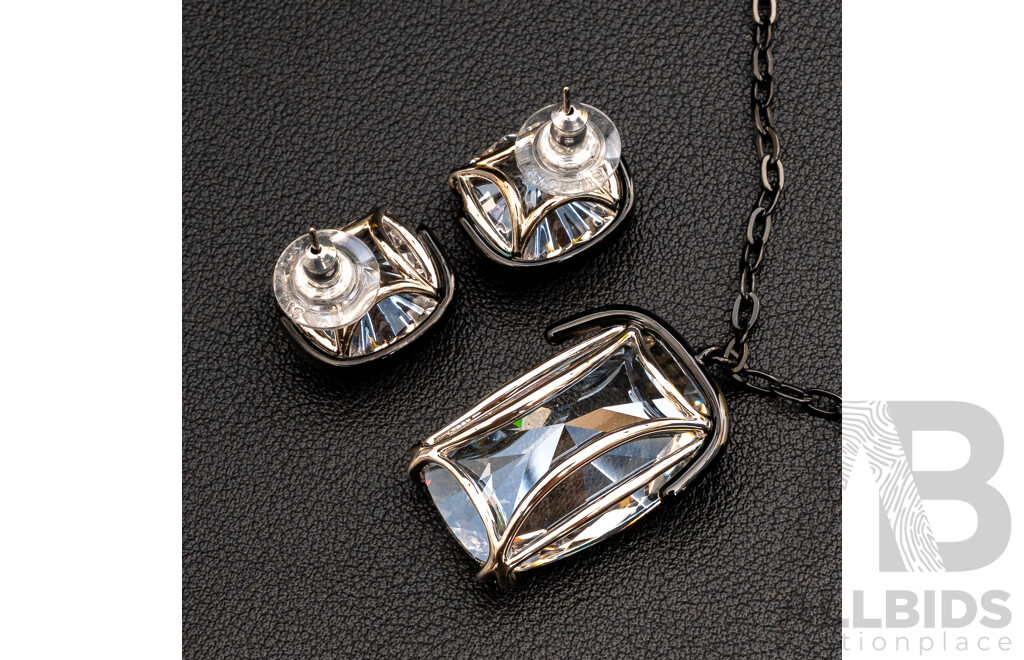 Swarovski Harmonia Floating Crystal Pendant Necklace with Hamonia Oversized Cushion-Cut Crystal Stud Earrings