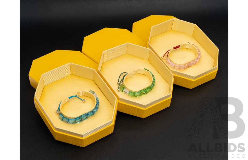 Swarovski Set of Three Letra Crystal Bracelets Pink/Green/Blue