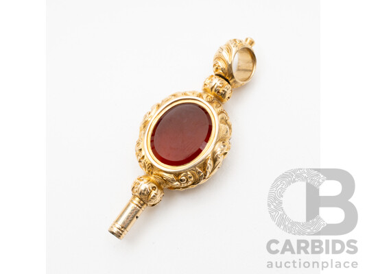 Antique Georgian 15ct Yellow Gold Pocket Watch Winder Key with Amethyst & Carnelian Seal - 8.21gms