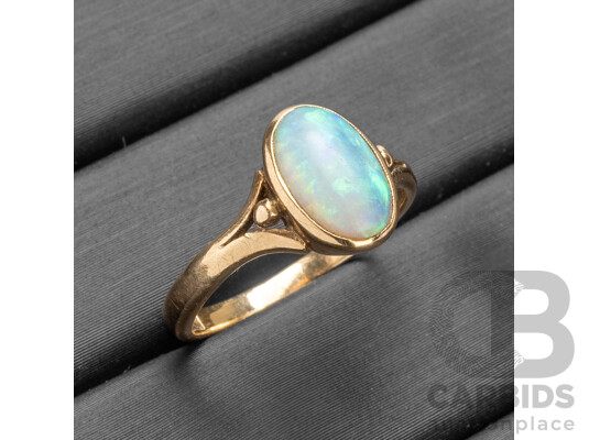 9ct Yellow Gold Ring with Oval Cut Australian Opal - Size I.5