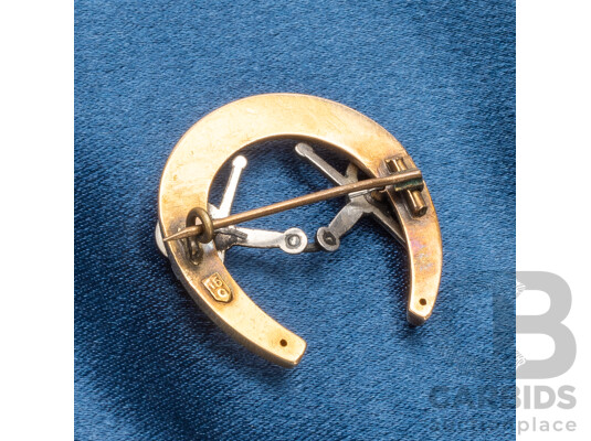 Vintage 15ct Gold Equestrian 'Snaffle Bit & Horseshoe' Brooch - 5.68gms
