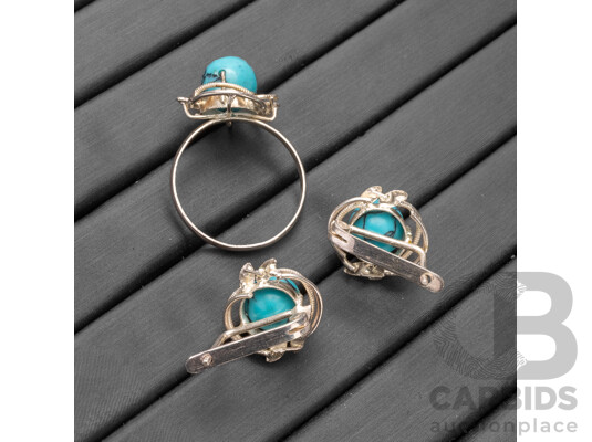 925 Sterling Silver & Turquoise Ring & Earrings Set