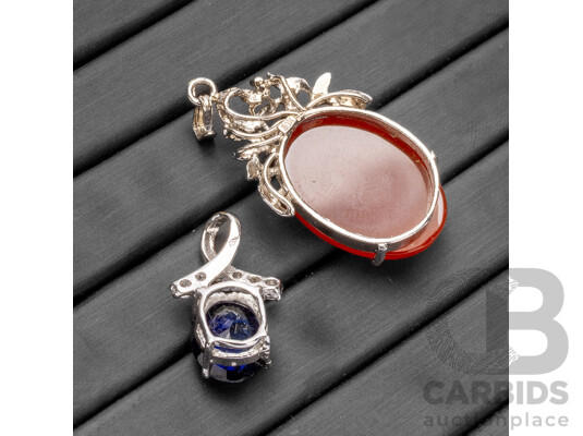 18ct Plated Sapphire & Carnelian Pendants - Lot of 2