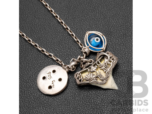 925 Sterling Silver Necklace & (3) Pendants. Length - 66cms
