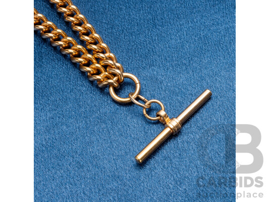 Gold Plated Curb Chain with T-Bar & Fobs. Length - 57cms
