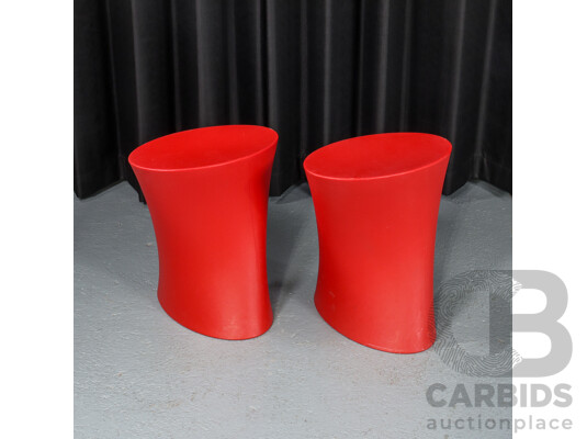 Pair of Red Marco Moran Moulded Plastic Stools for Parri Plastic Design