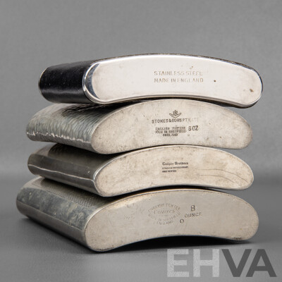 Collection of Seven Glass and Pewter Hip Flasks