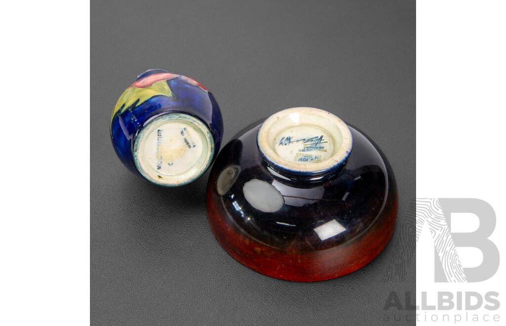 Moorcroft Hibiscus Vase by Walter Moorcroft Together with a Moorcroft Flambe Orchid Bowl (2)