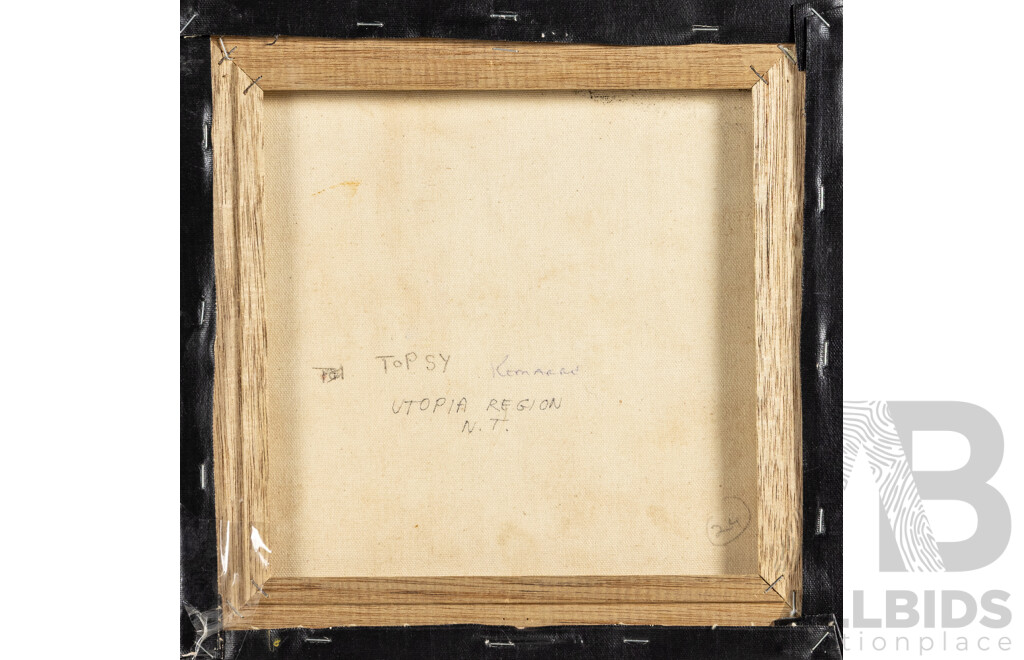 Topsy Kemarre (20th Century, Indigenous-Australian, 1928-), Bush Tucker, Original Acrylic on Canvas, 30H x 30W cm