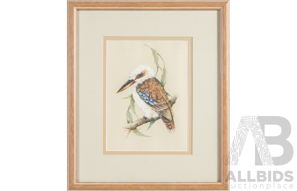 Lesley A. Wallington (20th Century, Australian), Laughing Kookaburra, Original Mixed Media Pastels with Paint, 33H x 28W cm (frame)