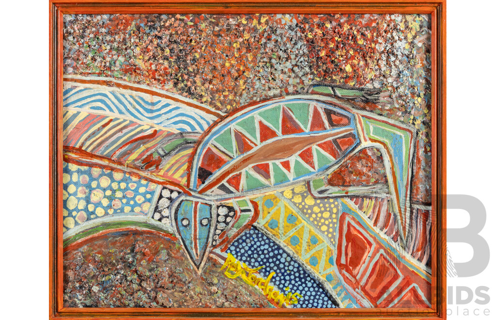 D. Jordan (20th Century, Indigenous), Layers of Country (2015), Originaly Acrylic and Mixed Media on Canvas, 43H x 54W cm (frame)