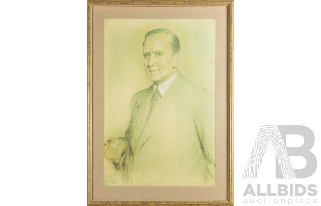 Fritz Reusing (19/20th Centuries, German, 1874-1956), Portrait of an Unknown Gentleman, Photomechanical Vintage (c1954) Reproduction Print, 90H x 65W cm (frame)