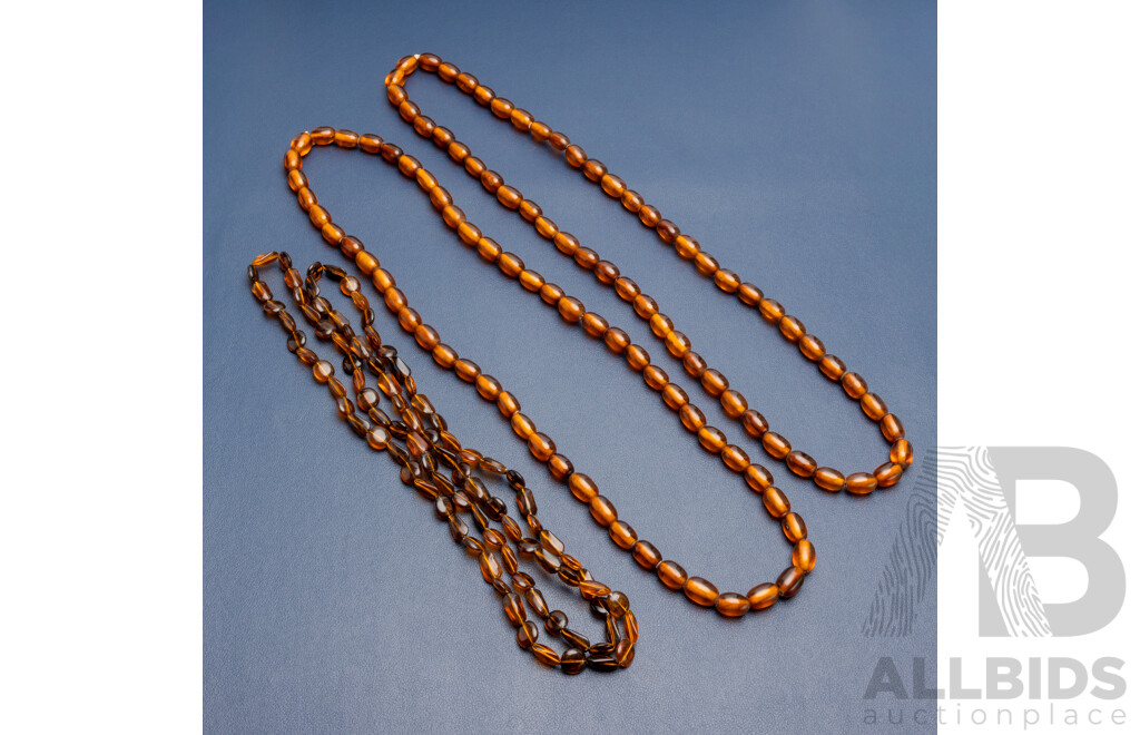 Long Strand Baltic Amber Necklaces - Lot of 3