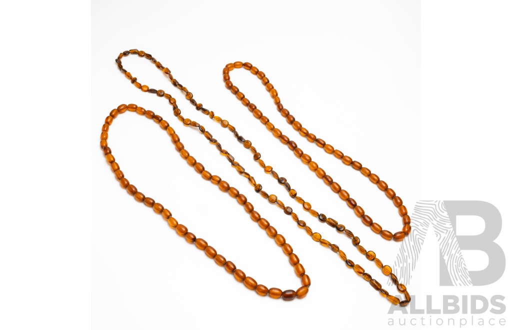 Long Strand Baltic Amber Necklaces - Lot of 3