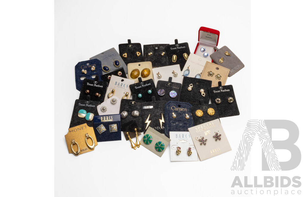 Collection of Branded Costume Stud Earrings - Lot of 30 Pairs