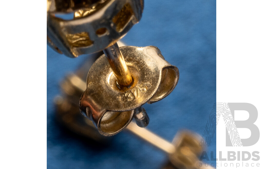 9ct Yellow Gold and Oval Smokey Quartz Earring Studs - 2.45gms