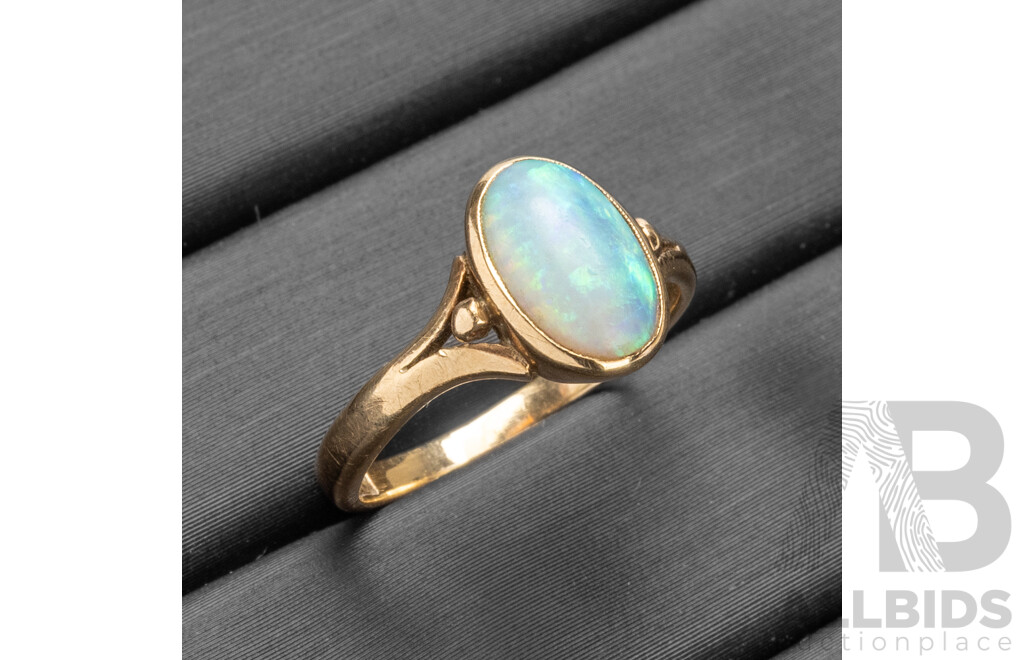 9ct Yellow Gold Ring with Oval Cut Australian Opal - Size I.5